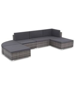 Set Divani da Giardino 6 pz con Cuscini in Polyrattan Grigio 44425