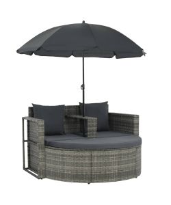 Divano da Giardino 2 Posti Cuscini Ombrellone Grigio Rattan PE