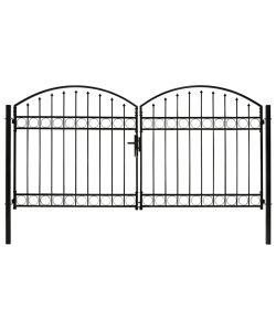 Cancello a Doppia Anta ad Arco in Acciaio 300x125 cm Nero