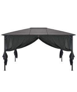 Gazebo con Tende in Alluminio 4x3x2,6 m Nero