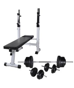 Panca Reclinabile con Rack Bilanciere e Set Manubri 60,5 kg