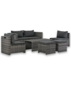 Set Divani da Giardino 6 pz con Cuscini in Polyrattan Grigio 44722