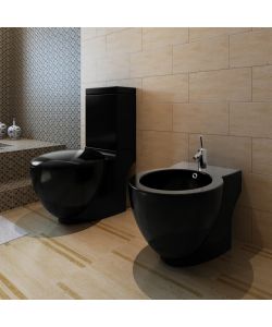 Set di Bidet e Toilette da Pavimento in Ceramica Nera