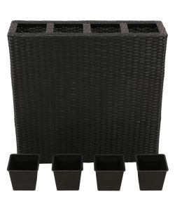 Letto Rialzato da Giardino con 4 Vasi in Polyrattan Nero