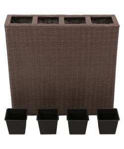 Letto Rialzato da Giardino con 4 Vasi in Polyrattan Marrone