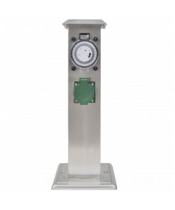 Presa Elettrica da Giardino a Pilastro Acciaio Inox con Timer