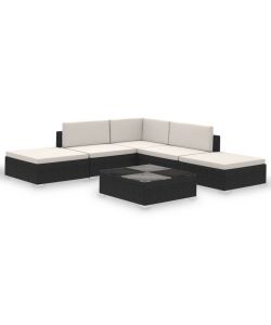 Set Divani da Giardino 6 pz con Cuscini in Polyrattan Nero 41257