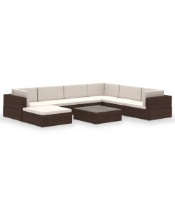 Set Divani da Giardino 8 pz con Cuscini in Polyrattan Marrone