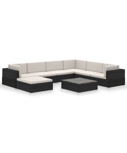 Set Divani da Giardino 8 pz con Cuscini in Polyrattan Nero 41261