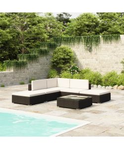 Set Divani da Giardino 6 pz con Cuscini in Polyrattan Nero 41269