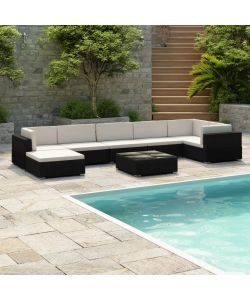 Set Divani da Giardino 8 pz con Cuscini in Polyrattan Nero 41271