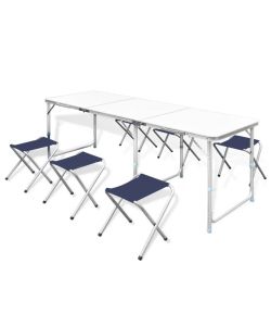 Set Tavolo da Campeggio Pieghevole 6 Sedie Regolabili 180x60 cm