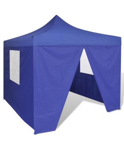 Tenda Pieghevole Blu 3x3 m con 4 Pareti