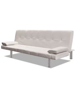 Divano Letto con 2 Cuscini Similpelle Regolabile Bianco Crema