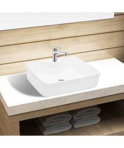 Lavandino Bagno in Ceramica Bianca Quadrato con Foro per Rubinetto