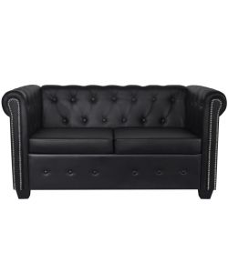 Divano Chesterfield a 2 Posti in Pelle Artificiale Nero