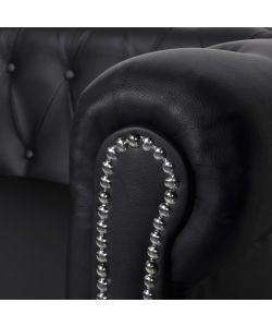 Divano Chesterfield a 2 Posti in Pelle Artificiale Nero