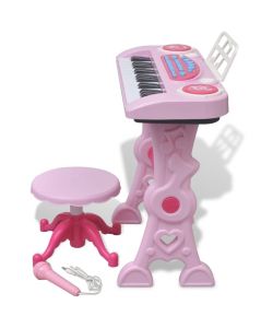 Gioco Bambini Tastiera con Sgabello/Microfono 37 Tasti Rosa