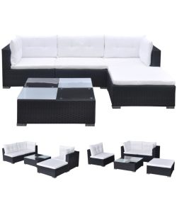 Set Divani da Giardino 5 pz con Cuscini in Polyrattan Nero 41872