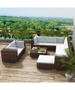 Set Divani da Giardino 10 pz con Cuscini in Polyrattan Marrone