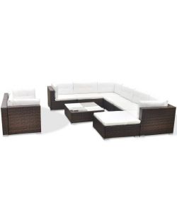 Set Divani da Giardino 10 pz con Cuscini in Polyrattan Marrone