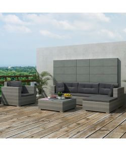 Set Divani da Giardino 6 pz con Cuscini in Polyrattan Grigio