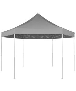 Gazebo Pieghevole Esagonale Pop-Up Grigio 3,6x3,1 m