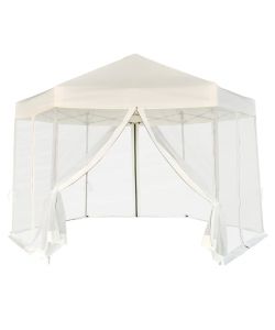 Gazebo Esagonale Pop-Up con 6 Pareti Bianco Crema 3,6x3,1 m