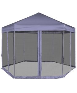 Gazebo Esagonale Pop-Up con 6 Pareti Blu Scuro 3,6x3,1 m