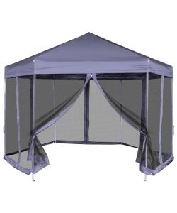 Gazebo Esagonale Pop-Up con 6 Pareti Blu Scuro 3,6x3,1 m