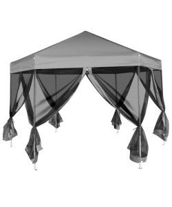 Gazebo Esagonale Pop-Up con 6 Pareti Grigio 3,6x3,1 m