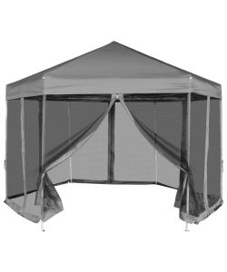 Gazebo Esagonale Pop-Up con 6 Pareti Grigio 3,6x3,1 m