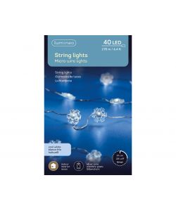 Lumineo Luci Fiocco di Neve 40 LED a Batteria - Bianco Freddo - 195 cm