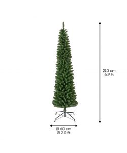 Everlands Albero di Natale Slim Pencil Verde 210 cm - Base in Metallo