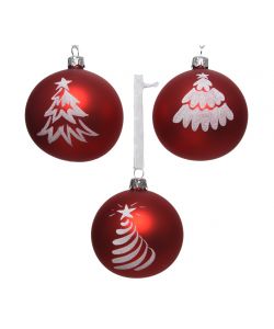 Sfera vetro rossa albero bianco 8 cm