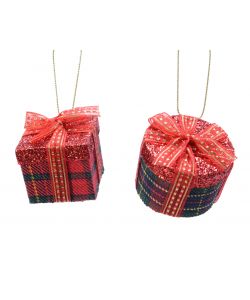 Decoris Addobbo Natalizio Giftbox Rosso in Plastica - 4,2x3,7 cm
