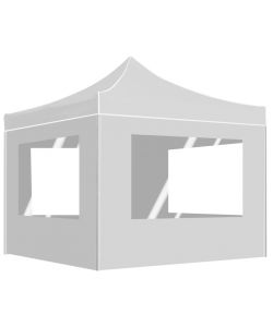 Gazebo Pieghevole con Pareti in Alluminio 3x3 m Bianco