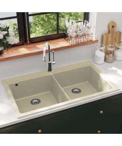 Lavello da Cucina in Granito Vasca Doppia Beige