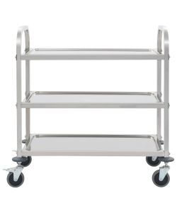 Carrello da Cucina a 3 Livelli 96,5x55x90 cm in Acciaio Inox