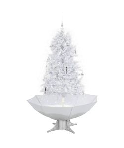 Albero di Natale con Neve e Base a Ombrellone Bianco 170 cm