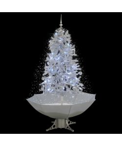 Albero di Natale con Neve e Base a Ombrellone Bianco 170 cm