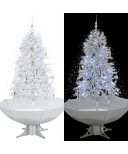 Albero di Natale con Neve e Base a Ombrellone Bianco 170 cm