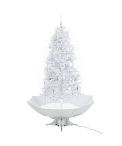 Albero di Natale con Neve e Base a Ombrellone Bianco 190 cm