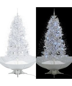 Albero di Natale con Neve e Base a Ombrellone Bianco 190 cm