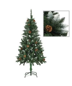 Albero di Natale Artificiale Pigne e Brillantini Bianchi 150 cm