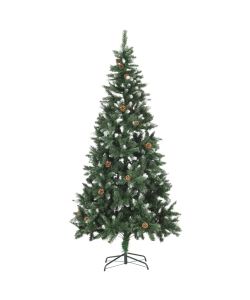 Albero di Natale Artificiale Pigne e Brillantini Bianchi 210 cm