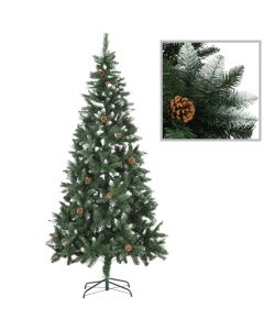 Albero di Natale Artificiale Pigne e Brillantini Bianchi 210 cm