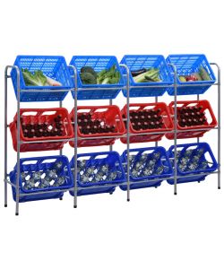 Supporto con Ripiani per 12 Casse Argento 190x33x116 cm Acciaio