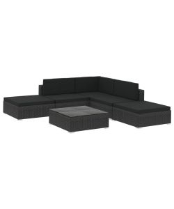 Set Divani da Giardino 6 pz con Cuscini in Polyrattan Nero 46746