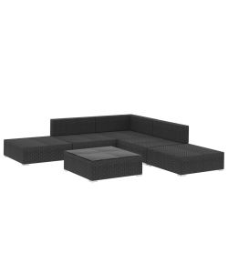 Set Divani da Giardino 6 pz con Cuscini in Polyrattan Nero 46746